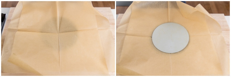image of placing folded sheets over cake pan